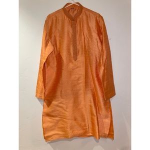 Men's Kurta Churidar Indian tunic and pants, size 38 (M), cantelope orange